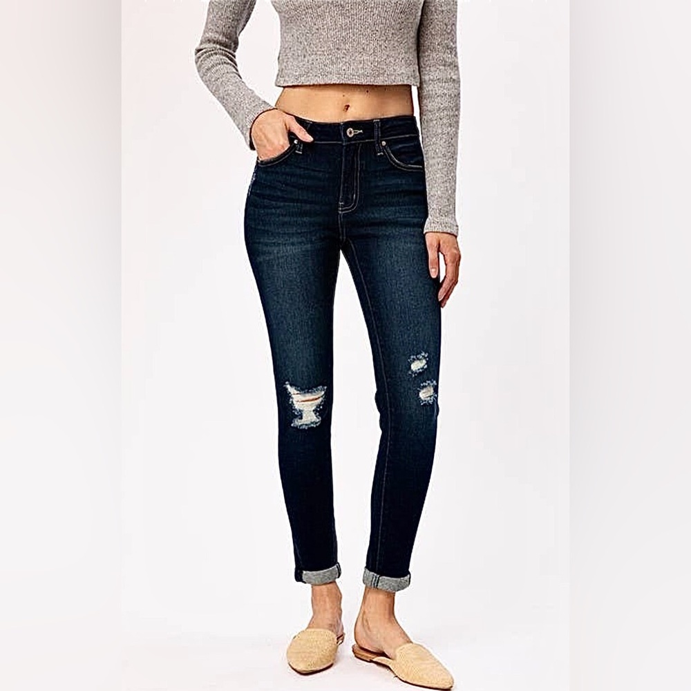 1822 Denim Dark Distressed Skinny Jeans